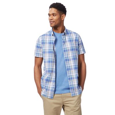 Big and tall blue checked tailored fit shirt